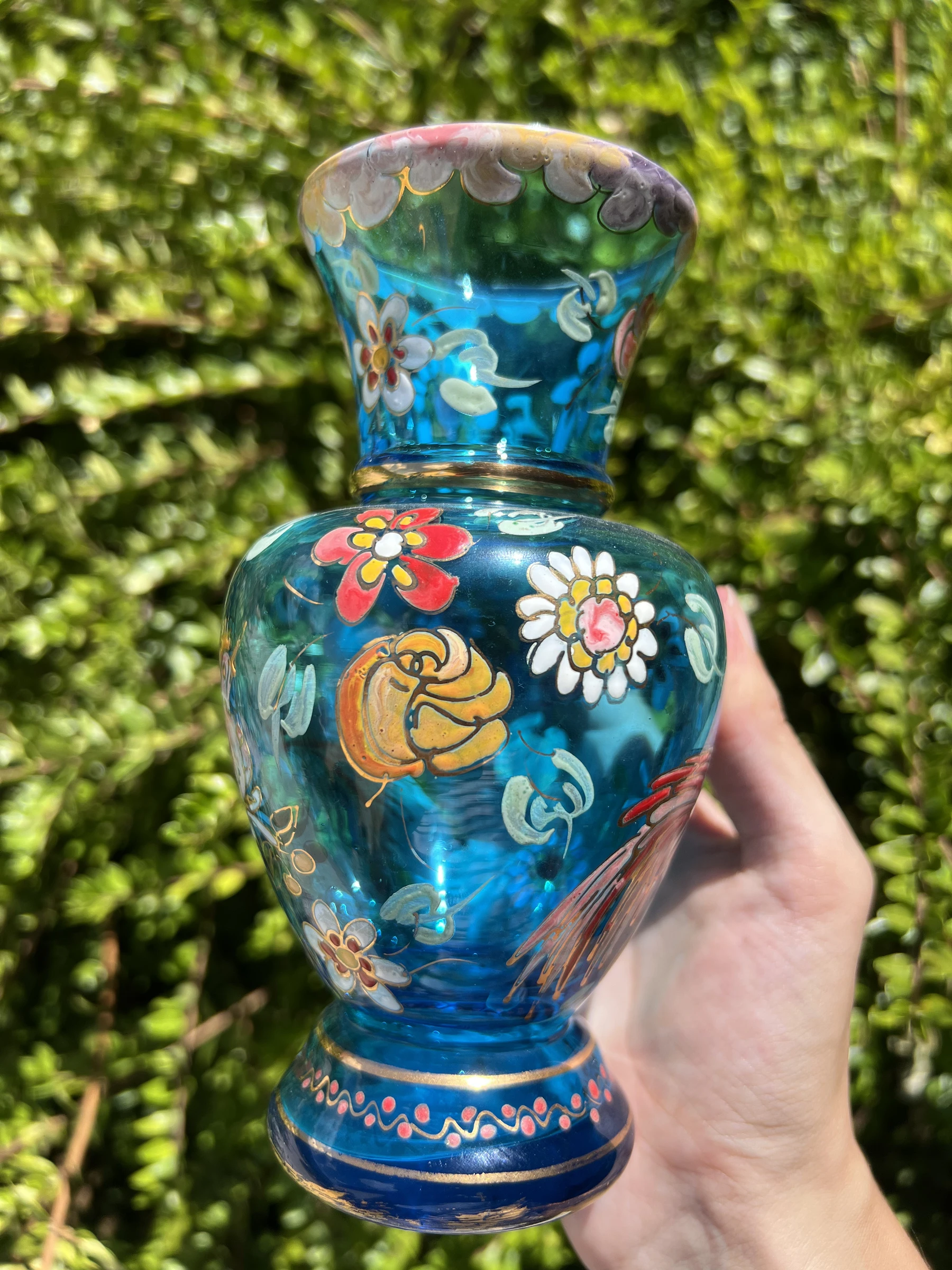 🩵 Vintage vaas van handgeschilderd glas Royo gesigneerd Made in Spain 17 cm – photo 6